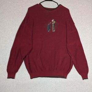 Pinnacle Sweater Mens XL Red Vintage Golf Graphic Textured Knit USA Retro 90s